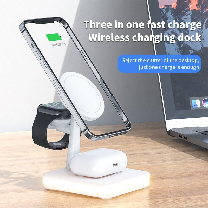 3 IN 1 Apple Charger Station With Led Light Lamp