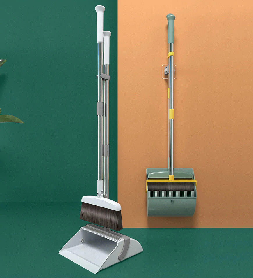 Self Cleaning Standing Dustpan and Broom Combo Set