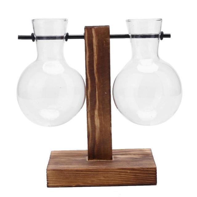 Glass Propagation Vase With A-Frame Wooden Stand