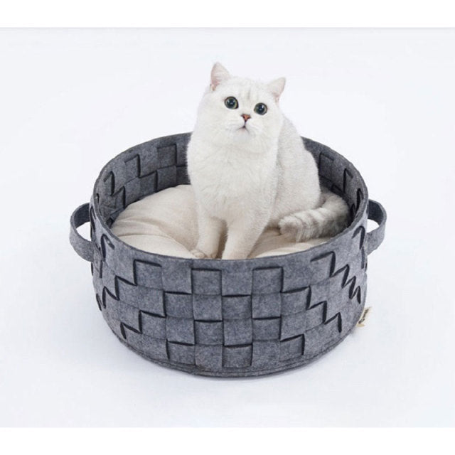 Round Felt Washable Cat Nest With Cushion
