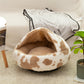 Cow Plush Calming Dog Cave Bed