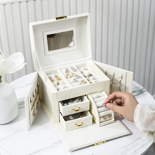 Leather and Velvet Antique Jewelry Organizer Storage Box